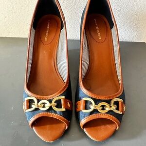 Tommy Hilfiger Black and Brown Peep Toe Heels